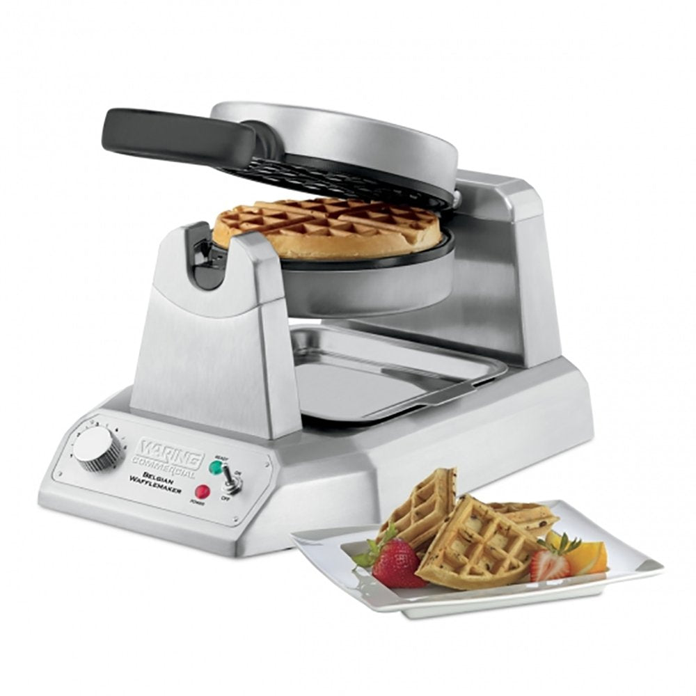 () 25 Waffle/Hr Single Belgian Waffle Maker by Waring – Nonstick Coating, Silver, Model WW180