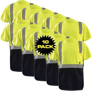 OccuNomix Hi-Vis Class 2 T-Shirt, Wicking Birdseye, Yellow, 5X, 10-Pack