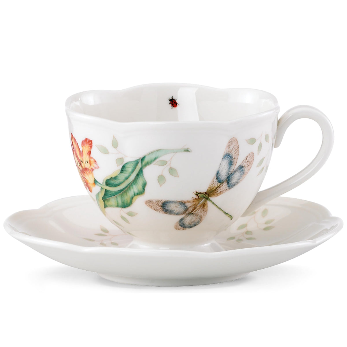 Butterfly Meadow Dragonfly Cup and Saucer Set by Lenox – 8 Ounces, 8 fluid_ounces, Porcelain, Model 812101