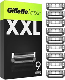 Gillette Labs Shaver Refills for Men - 9 Pack - Autoptic Shaver Refills with 5 Best Brand Blades, Exfoliating Bar for a Smooth and Effective Shave - Sleeve Compatible