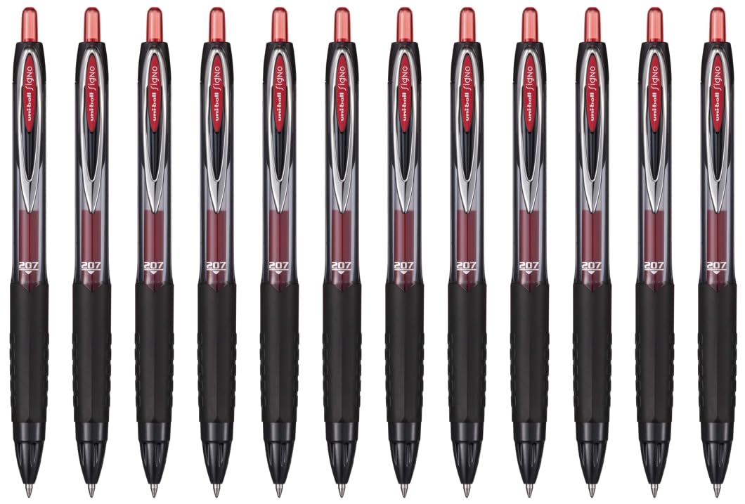 Signo UMN-207E Gel Ink Rollerball Pen Red 0.7mm Box of by Uni-Ball – 1 Count (Pack of 12), Plastic, red, Model 308684000