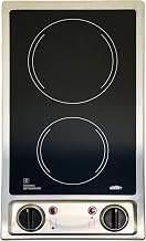 Summit 12" 2 Burner Electric Cooktop, Black and Stainless Steel - CR2B120 | 115VOLT, Easy to Clean, Jet Black Glass Top, 900W burner, 500W burner.