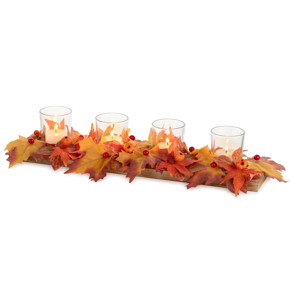 Romadedi Wooden Tray Centerpiece, 15.7 Inch Fall Decor, Brown