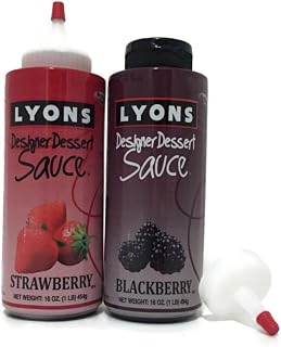 Lyons Designer Dessert Sauces Bundle (Strawberry and Blackberry) with 2 Applicator Tips