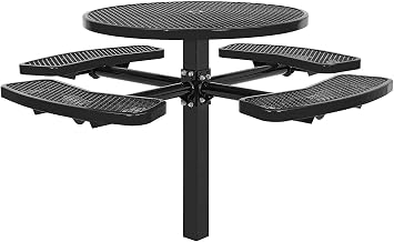Global Industrial 46" Round Picnic Table, In Ground Mount, Expanded Metal,