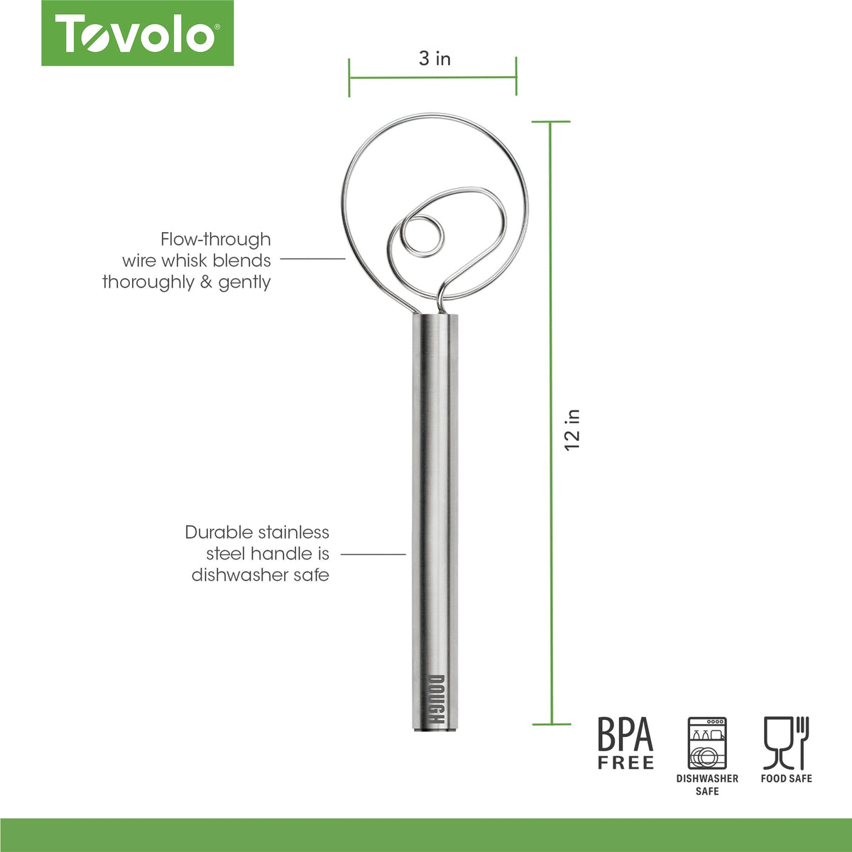 Dough Whisk - 12" by Tovolo – 1 Count, Steel, Silver, Model 81-6768