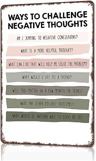RXDNOZNNK Question Negative Thoughts Aluminum Sign Rational Thinking Poster For Therapist Office College Dorm Bathroom Self Help Decor 8 X 12 inch
