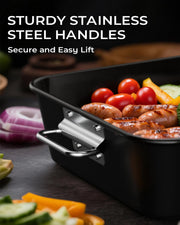 Armorbear Roasting Pan with Racks, Carbon Steel 16 x 11 Inch, Nonstick Black