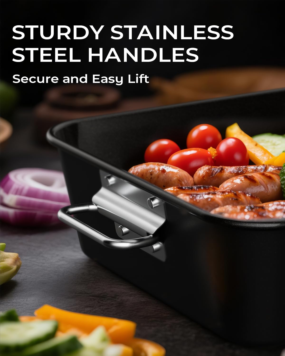 Armorbear Roasting Pan with Racks, Carbon Steel 16 x 11 Inch, Nonstick Black