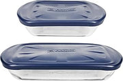 Anchor Hocking 4-Piece Baking Dish Set with Blue Lids | Tempered Tough Glass | Includes 2-Qt And 3-Qt Rectangular Vessels | Flexible Replacement Covers | Top-Rack Dishwasher Safe