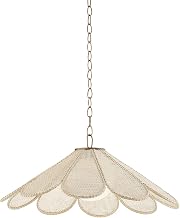Troy Lighting Petal 1-Light 36" Pendant | Patina Brass | Opal Glossy Glass Globe | Handwoven Rattan Cane Shade | Natural Modern Design | Kitchen Island or Dining Pendant | Damp Rated | Model F3336-PBR