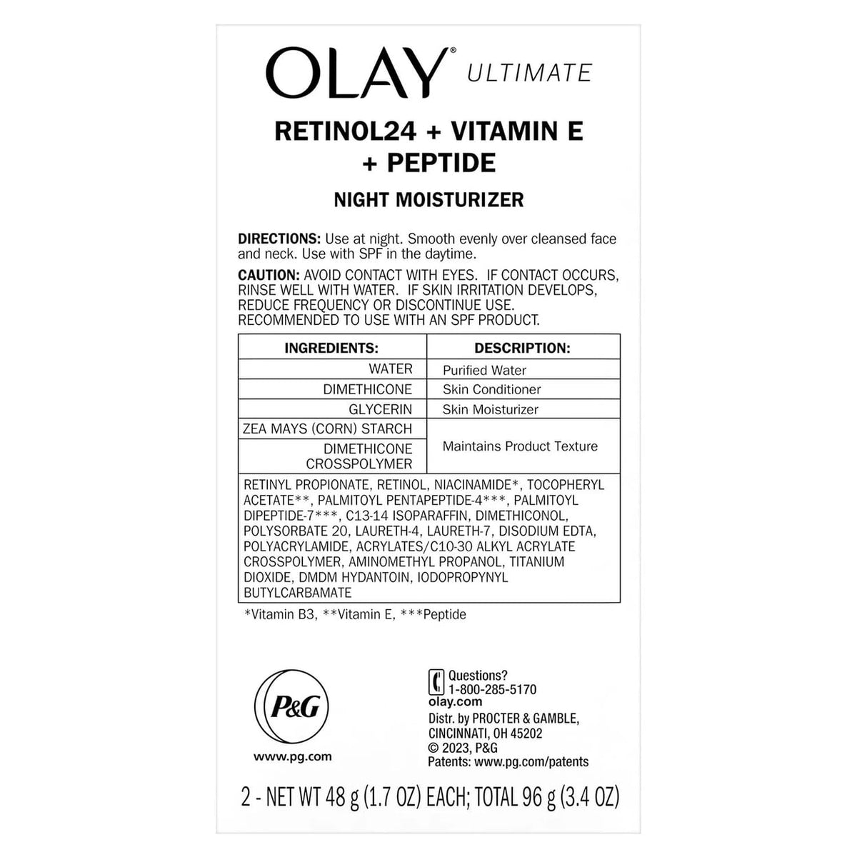 Ultimate Retinol 24 + Vitamin E + Peptide Night Moisturizer (1.7 Oz by Olay – 1 Count (Pack of 2), multi-colored, Pack of 2, Model 990014877