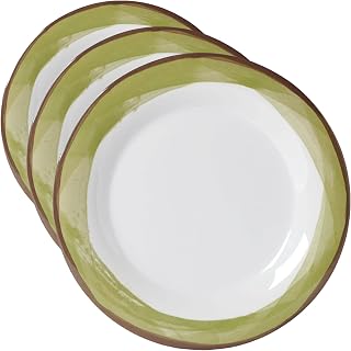 G.E.T. 9" Green/White Heavy-Duty Wide Rim Melamine Dessert Plate (Set of 4) (Pack of 3)