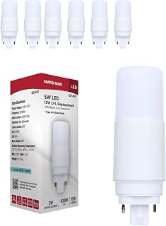 Satco S21433 5W LED PL G24d 2-Pin, Type A/B Dual Mode (Ballast Compatible or Bypass), 4000K Cool White, 650 Lumens, Replaces 13W CFL, Frosted Lens, 120-277V, Damp Rated, NSF (6 Pack)