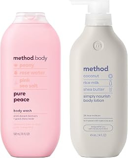 Bundle of Method Pure Peace Body Wash, 18 oz (Pack of 1) + Method Simply Nourish Body Lotion, 14 oz (Pack of 1)