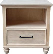 International Concepts Solid Wood 1-Drawer Nightstand Unfinished Ready to Finish Hardwood Bedside Table with Open Shelf