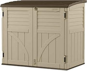 Suncast Horizontal Shed, Compact Outdoor Storage System, 34 Cu. Ft. Capacity, Sand & Slate - Lockable Multi-Wall Resin Organizer for Garbage Cans, Garden Tools, Bins, Bikes and Yard Equipment