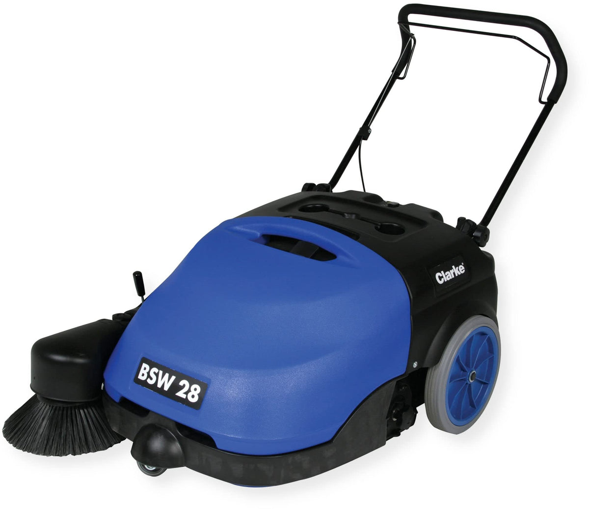 Clarke BSW 28 Commercial Battery Sweeper 28 Inch by Clarke International – 39"L x 31"W x 24"H, Roto-mold, Blue, Model 9084705010