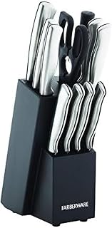 Farberware FPP12P 12-Piece High-Carbon Stamped Stainless Steel Knife Block Set, Black Block