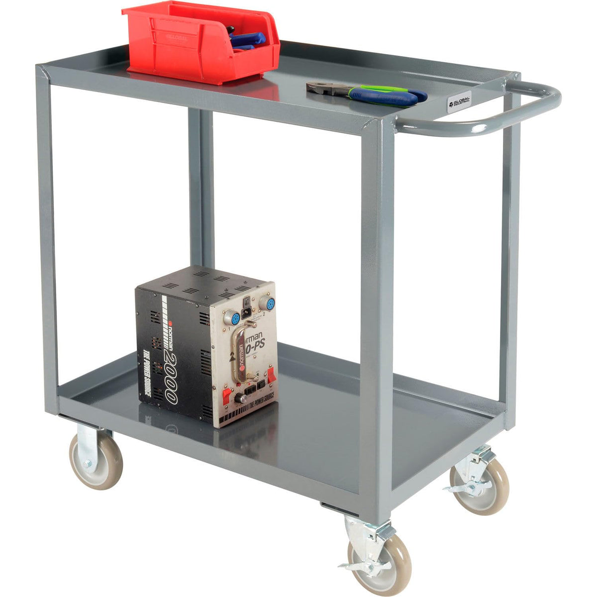 Steel Utility Cart w/2 Tray Shelves by Global Industrial – Alloy Steel, Gray, Model GWC-2T-1830