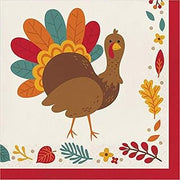 Creative Converting Thanksgiving Turkey Napkins, 6.5" x 6.5", Burgundy, Orange, Green, and Ivory