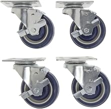 HUBERT Universal Swivel Plate Caster Set of 4 Blue Polyurethane -4" Dia, 4" x 4" Overall Plate, 3" x 3"; 3" x 1.75" Plate Hole Spacing