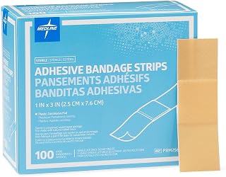 Medline Plastic Adhesive Bandages, 1 x 3 Inches, Box of 100