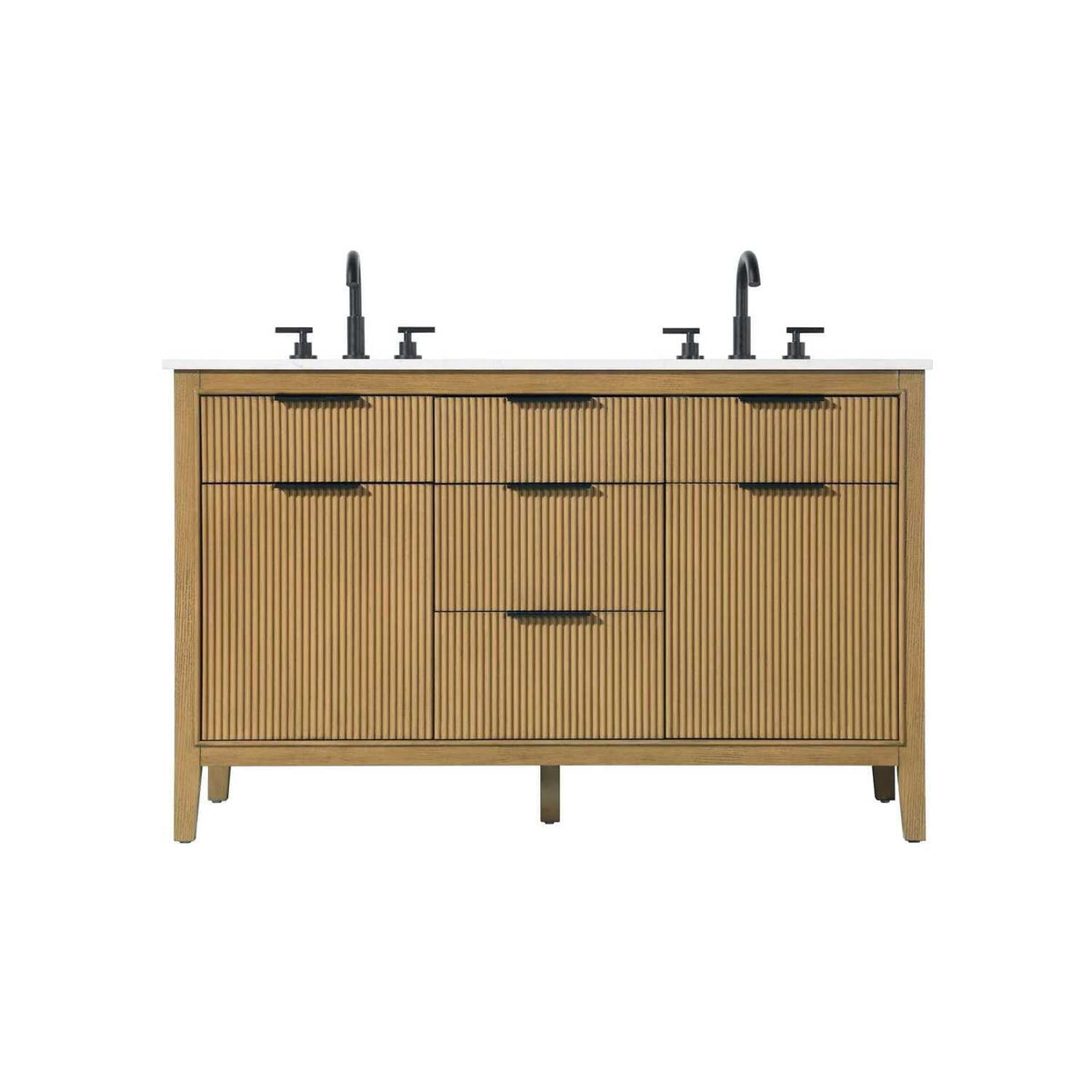 54" Double Bathroom Vanity in Honey Teak by Elegant Kitchen and Bath – unspecified, Aluminum, Teak, Model VF29854DHT