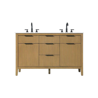 54" Double Bathroom Vanity in Honey Teak by Elegant Kitchen and Bath – unspecified, Aluminum, Teak, Model VF29854DHT