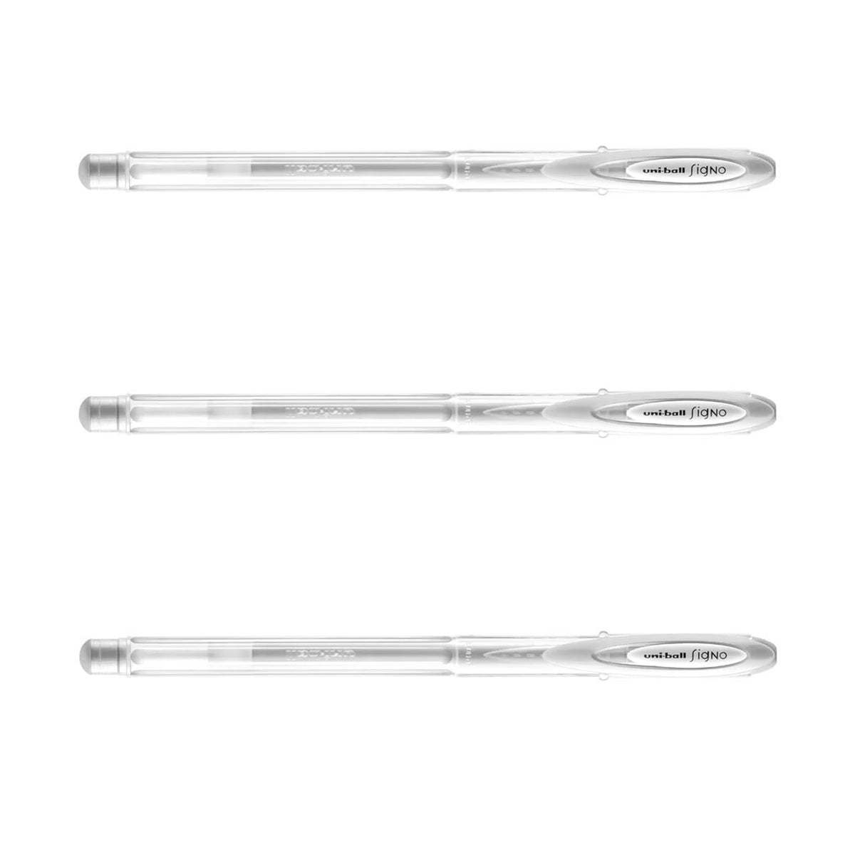 Signo Angelic Gel Ink Pen 0.7 mm by Uni-Ball – 3 Count (Pack of 1), Stainless Steel Tungsten Carbide, white, Model um-120ac