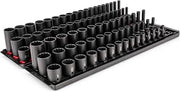 TEKTON 3/8 Inch Drive Shallow, Semi-Deep, and Deep 12-Point Impact Socket Set with Rails and Trays, 102-Piece (1/4-1 in., 6-24 mm) | SID91221