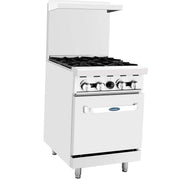 CookRite Commercial Natural Gas Range 24 4 Burner Hotplates With Standard Oven by Atosa – Silver, Model AGR-4B-NG