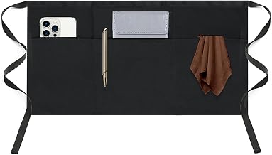 Server Waitress Waist Apron - Half Apron with 3 Pockets,Black Short Aprons for Servers,Waiter Apron