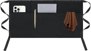 Server Waitress Waist Apron - Half Apron with 3 Pockets,Black Short Aprons for Servers,Waiter Apron