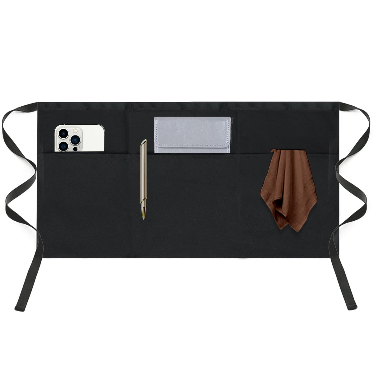 Server Waitress Waist Apron - Half Apron with 3 Pockets by Wsaeig – One Size, Polycotton, Black 1 Pack, Model Server Apron