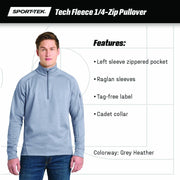 Unisex Tech Fleece Quarter Zip Pullover Black by SPORT-TEK – XX-Large, Polyester, Black, Model F247