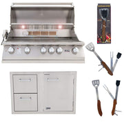 40 Inch 5-Burner Propane Grill L90000 and Door and Drawer Combo with Towel Rack with 5 in 1 Tool Set Package Deal by Lion Premium Grills – Stainless Steel, Model bbq
