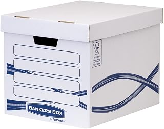 Bankers Box Basic Storage Box, Large - White/Blue, Pack of 10