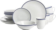 10 Strawberry Street Café Stripe 16 Piece Coupe Dinnerware Set, Blue