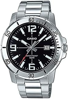 Casio MTP-VD01D-1BV Men's Enticer Stainless Steel Black Dial Casual Analog Sporty Watch, Silver, 48×42×10.7mm, Quartz Movement