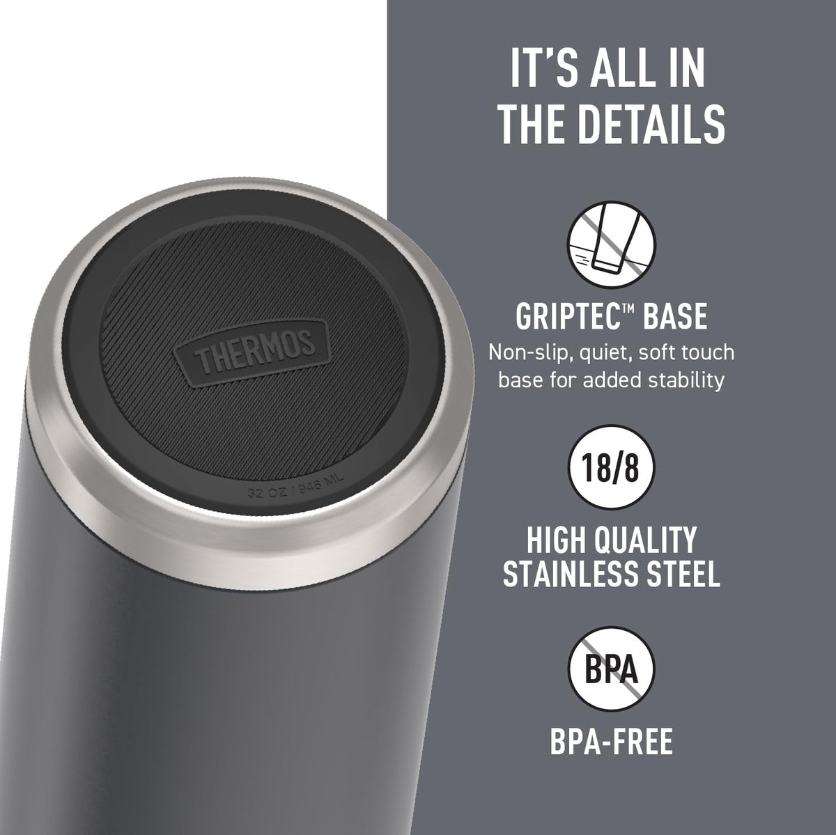 THERMOS Granite / 32 Ounces (Pack of 4) / Classic Sports Water Bottles