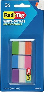 Redi-Tag Write-On Tabs, Repositionable Tabs for Binders and Planners, Removable Pop Up Tags, 6 Vivid Colors, 1" x 1.5", 36 Per Pack (1006507)