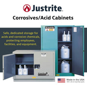 Acid Corrosive Storage Cabinet by Justrite – 45 Gallon, Galvanized Steel, Blue, Model 894502