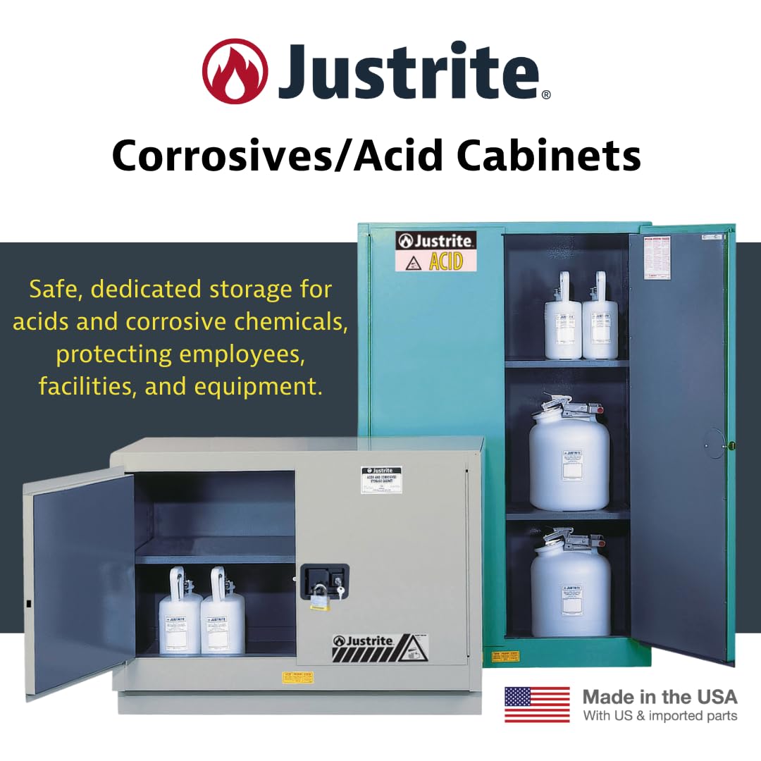 Acid Corrosive Storage Cabinet by Justrite – 45 Gallon, Galvanized Steel, Blue, Model 894502
