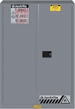 Justrite 45 Gallon Manual Close Flammable Storage Cabinet, 18 Gauge Steel, 2 Shelves, 2 Door Fire Cabinet, 65" x 43" x 18", Made in The USA, Gray, 894503
