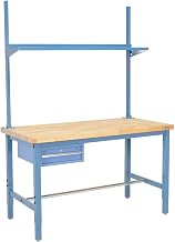 Global Industrial 96" W x 36" D Workbench, 1-5/8" Thick Birch Top Square Edge w/Drawer, Upright & Shelf, Blue