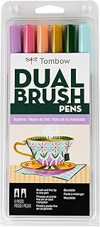 Tombow 56242 Dual Brush Pen Art Markers, Teatime, 6-Pack. Brush/Fine Tips