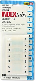 Redi-Tag Permanent Index Tabs, Numeric 1-10, 104 tabs per package