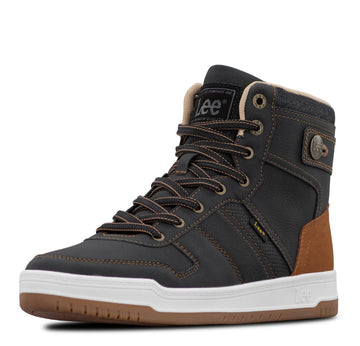 Men's Noah High-Top Retro Sneaker by Lee – 11, Faux Leather, Black/Cognac, Model M000261-0676
