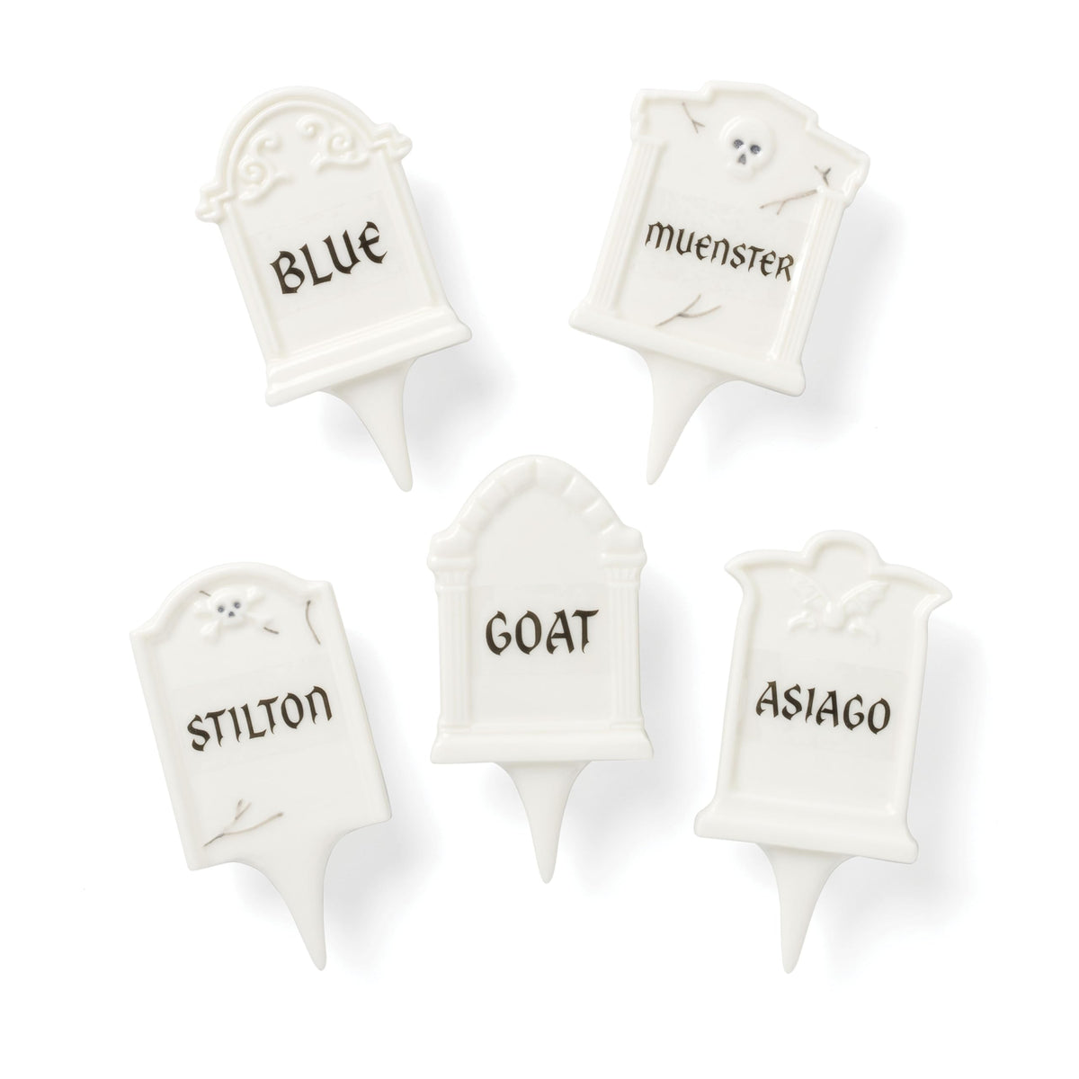 Halloween Headstone Cheese Markers Set by Lenox – 5 Count, Porcelain, White, Pack of 5, Model 899290